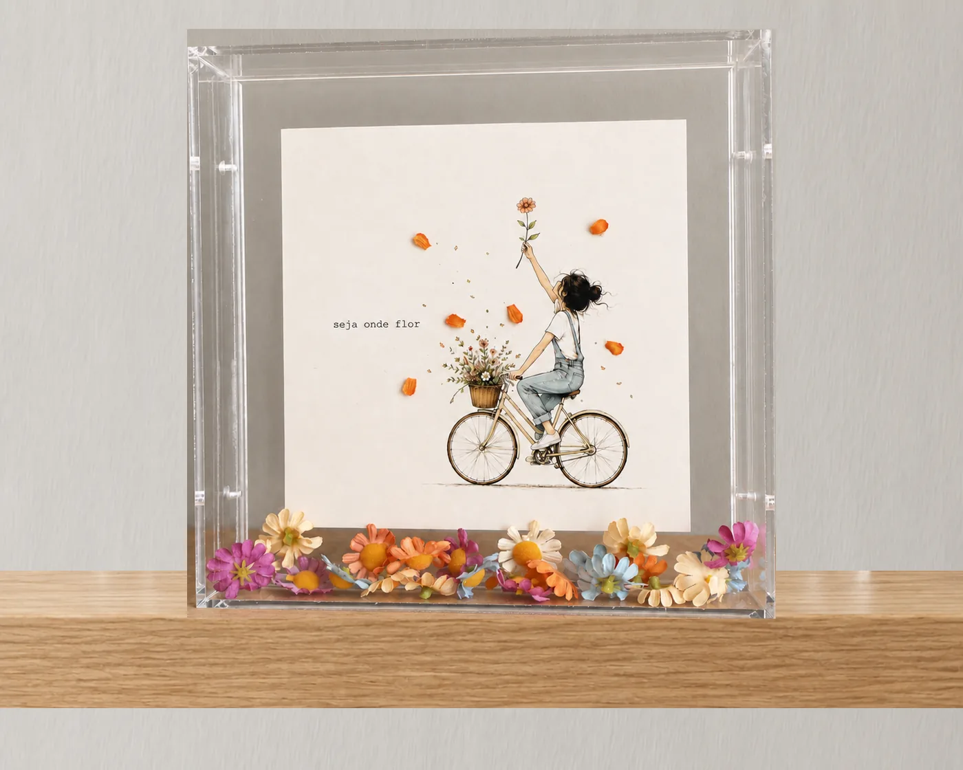 Quadro "seja onde flor" da linha Nunca Deixe de Sonhar, em moldura de acrílico