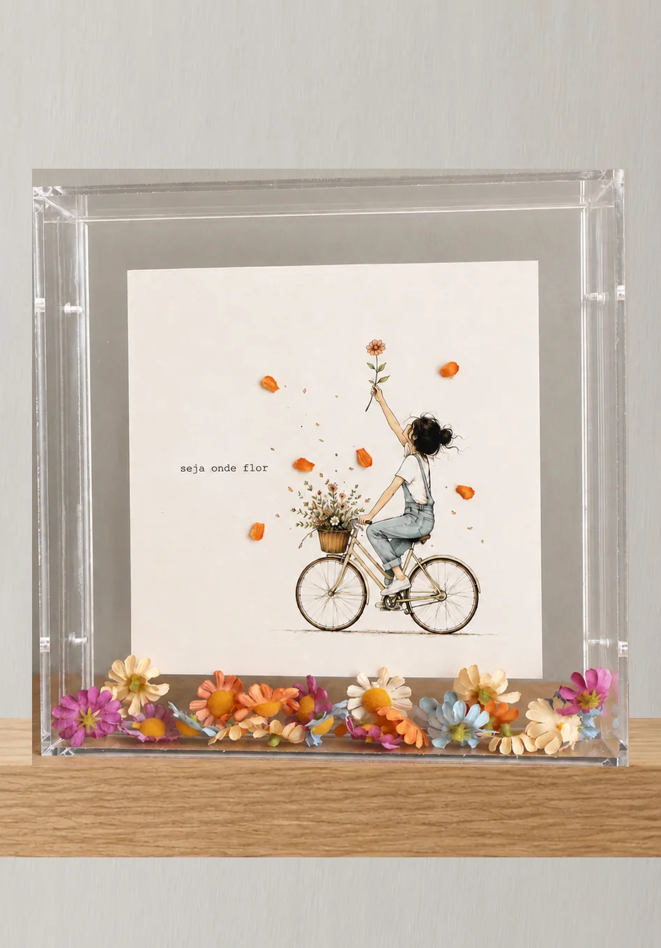 Quadro "seja onde flor" da linha Nunca Deixe de Sonhar, em moldura de acrílico
