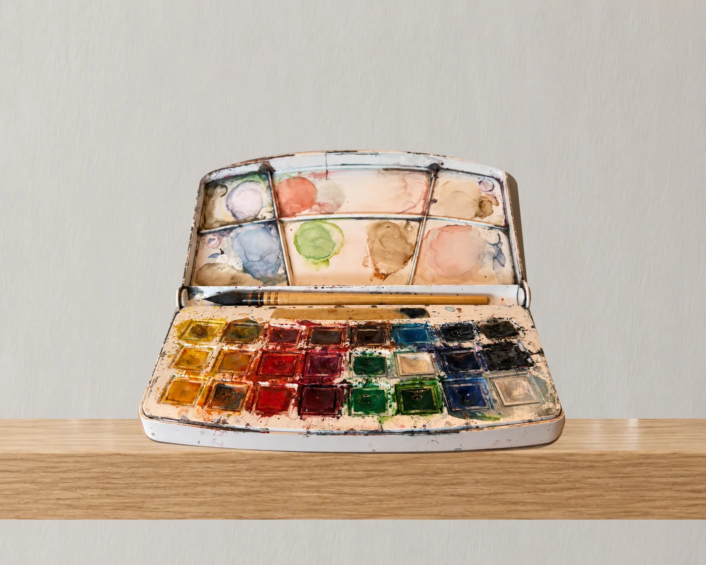 Paleta de aquarela usada, da colaboração Vestígios by Massae